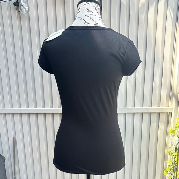 Ted Baker London Black Fitted T-Shirt Large White Bow Shoulder Detail - Picture 6 of 11